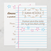 Sketched Loose Leaf Graduation Party Save the Date Kaart (Voorkant / Achterkant)