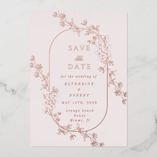 Sketched Modern Floral Wedding Foil Invitation (Recto)