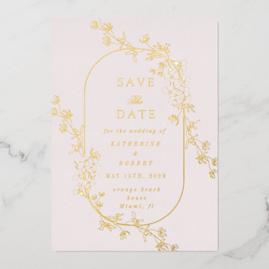 Sketched Modern Floral Wedding Foil Invitation (Recto)