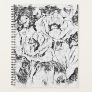 Sketched Pen Drawn poppies flowers floral whi