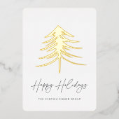 Sketched Pine | Moderne onderneming Folie Feestdagenkaart (Voorkant)