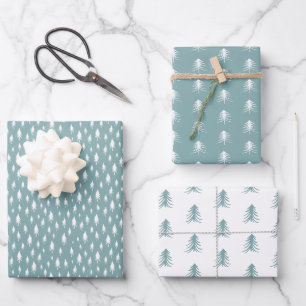 Sketched Pine Trees Coordinating Holiday Inpakpapier Vel