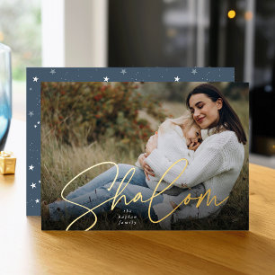 Sketched Shalom Full Photo Hanukkah Folie Feestdagenkaart