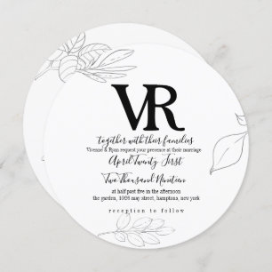 Sketched Swan en Botanical Wedding Invitation Kaart