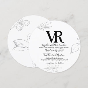 Sketched Swan en Botanische bruiloft uitnodiging