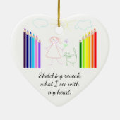 Sketching is Mijn Hobby Heart Shaped Keramisch Ornament (Achterkant)