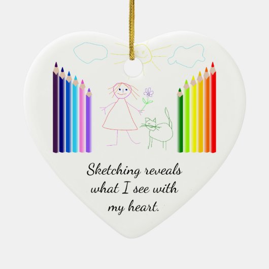 Sketching is Mijn Hobby Heart Shaped Keramisch Ornament (Achterkant)