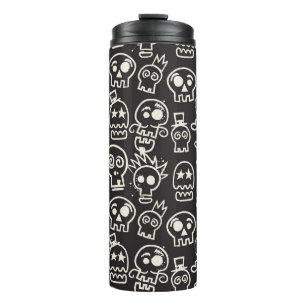 Sketchy Black Skull Naadloze Wallpaper Thermosbeker