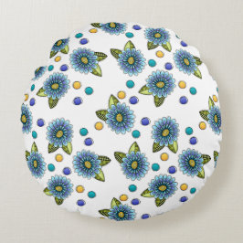 Sketchy Blue Flowers Rond Kussen