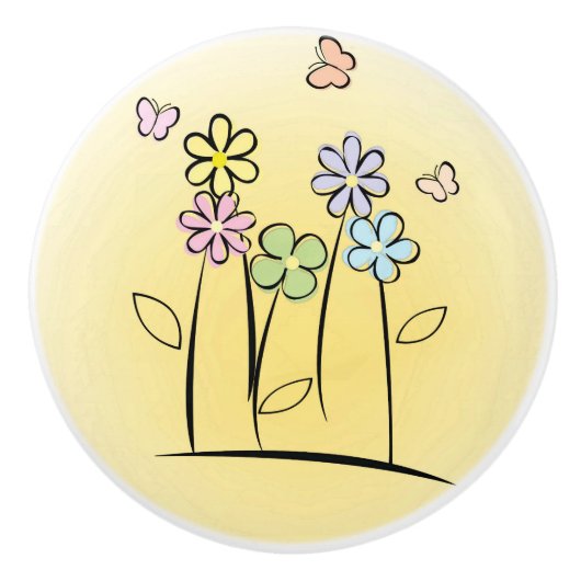 Sketchy Flowers Ceramic Pull of Knob Keramische Knop (Voorkant)
