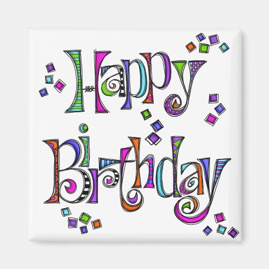Sketchy Happy Birthday Magneet (Voorkant)