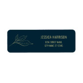 Sketchy Line Art Gold Leaves Deep Blue Elegant Etiket (Voorkant)