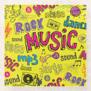 Sketchy Music Doodles Naadloze Achtergrond Glazen Onderzetter