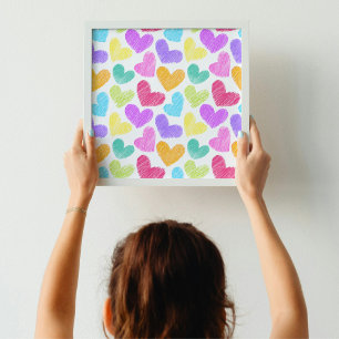 Sketchy pastel love harts patroon poster