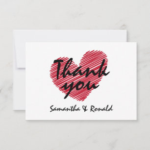 Sketchy Red Heart Mariage Carte de remerciements
