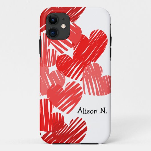 Sketchy Red hearts met naam iPhone 5 Hoesje (Achterkant)