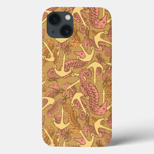 Sketchy Seahorse and Anchor Pattern Case-Mate iPhone Case (Achterkant)