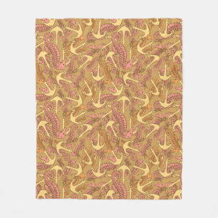 Sketchy Seahorse and Anchor Pattern Fleece Deken