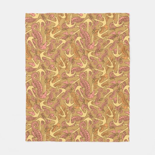 Sketchy Seahorse and Anchor Pattern Fleece Deken (Voorkant)