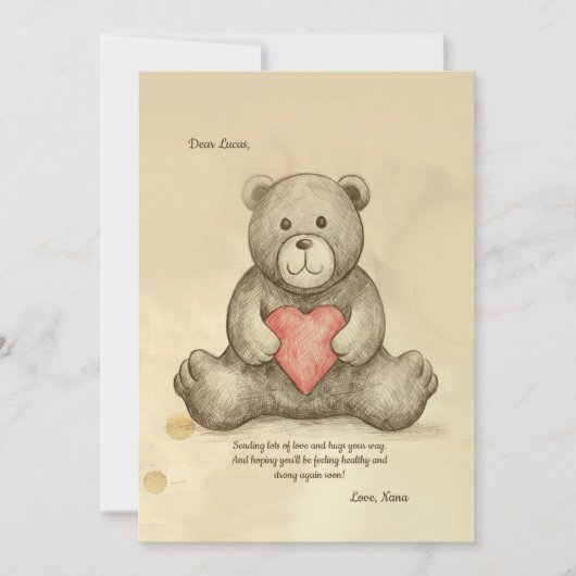 Sketchy Teddy Bear Get Well Bientôt Carte (Devant)