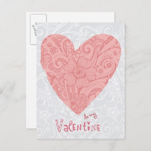 Sketchy Valentijns's Doodle Heart en Swirls Feestdagenkaart (Voorkant / Achterkant)