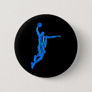 Sketll Speler Slam Dunk Blauwe Vlammen Abstracte K Ronde Button 5,7 Cm
