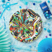 Sketting Fantasy Art - Abstracte bloemen 3 Papieren Bordje (Feest)