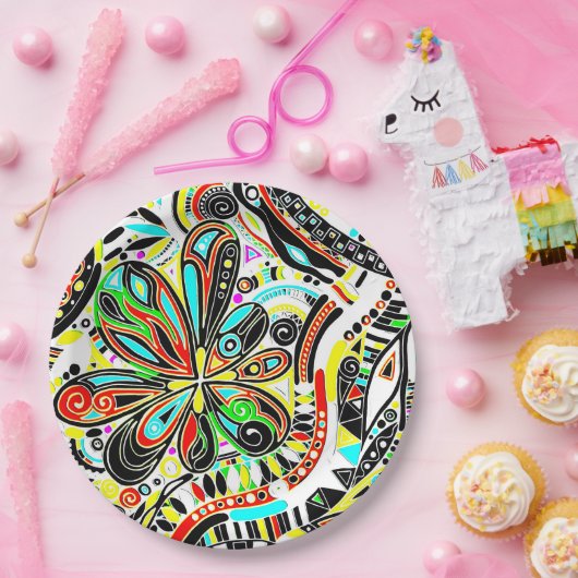 Sketting Fantasy Art - Abstracte bloemen 3 Papieren Bordje (Feest)