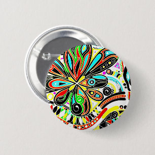 Sketting Fantasy Art - Abstracte bloemen 3 Ronde Button 5,7 Cm