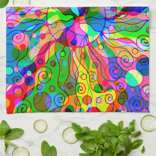 Sketting Fantasy Art - Abstracte Neon Shift 1 Theedoek (Gevouwen)