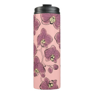 Sketting floral orchid bloemen hand getekend roman thermosbeker