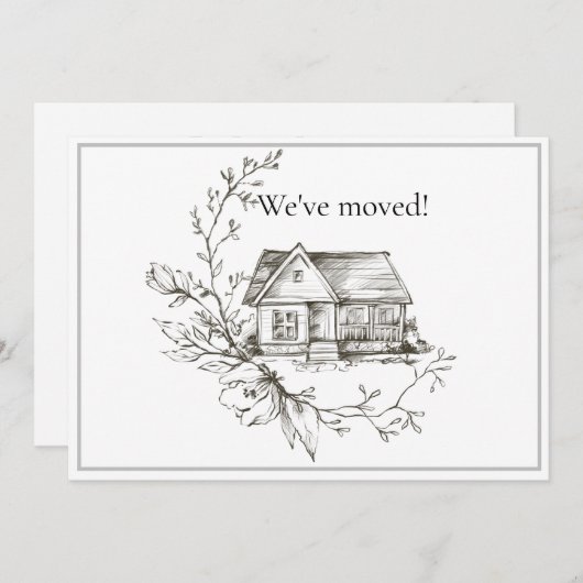 Sketting House Black and White New Address Aankondiging (Voorkant / Achterkant)