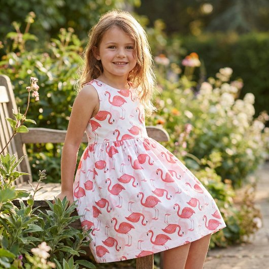 Sketting Scribged Tropical Pink Flamingos Pattern Stof