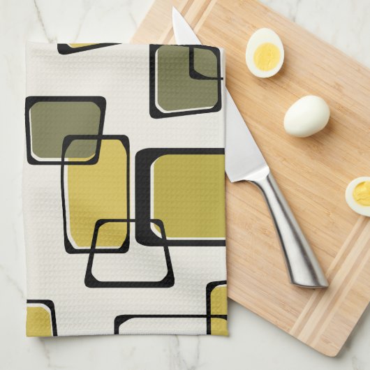 Skewed Squares Mideeuw Pattern Chartreuse Theedoek (Quarter Fold)