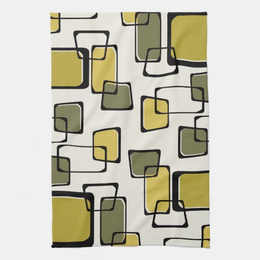 Skewed Squares Mideeuw Pattern Chartreuse Theedoek (Verticaal)