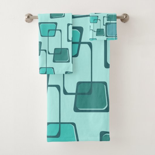 Skewed Squares Mideeuw Turquoise Bad Handdoek (Insitu)