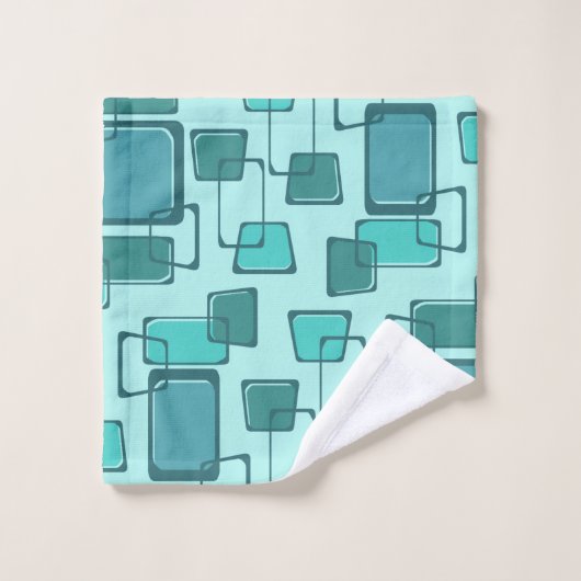 Skewed Squares Mideeuw Turquoise Bad Handdoek (Wasdoekje)