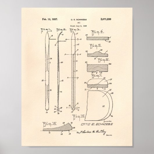 Ski 1937 Patent Art Old Peper Poster (Voorkant)