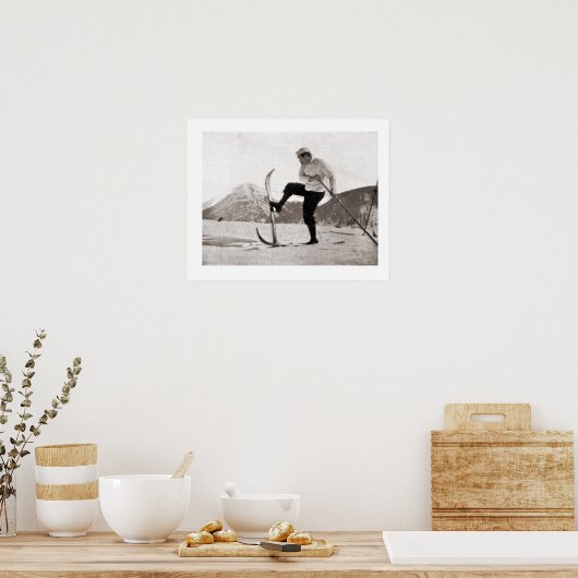 ski-aasappel, Wooden skis, enkele pool Poster (Keuken)