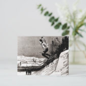 ski-afbeelding, dat naar de afwerking springt briefkaart (Staand voorkant)
