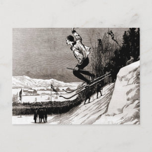 ski-afbeelding, dat naar de afwerking springt briefkaart
