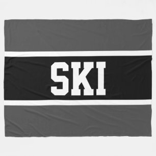 SKI Athletic Sporty Bold Zwart Wit Grijs Strepen Fleece Deken