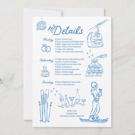 Ski Bachelorette Invitation et Aprés Itinéraires (Dos)