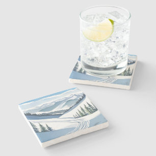 Ski Berg Aquarel Stenen Onderzetter