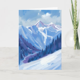 Ski Berg Blauwe Aquarel Bergketen Kaart