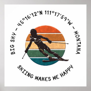 Ski Big Sky, Montana - Vrouw skiër, zwarte tekst Poster