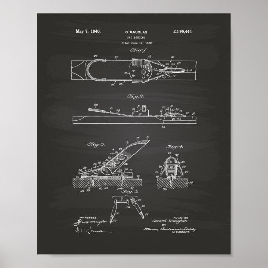 Ski Binding 1940 Patent Art - Chalkboard Poster (Voorkant)