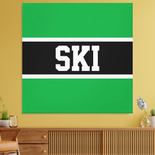 SKI Bold Sportief Helder Groen Zwart Wit Strepen Canvas Afdruk