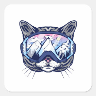 SKI CAT VIERKANTE STICKER