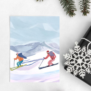 Ski Dag   Watercolor Winterberg Briefkaart